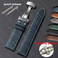 Genuine Cowhide Watchband 14/16/18/20/22/24mm for Omega Business Watch Band for Seiko Butterfly Buckle Stitching Brown Strap