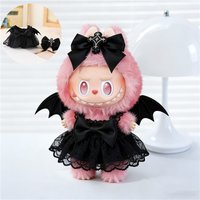 For 15 17cm Labubu Doll Angel Black Demon 3D Wing Outfit Clothing Chiffon Skirt Dress Cross Decoration Ropa Clothes Accessories