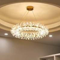Clear Crystal LED Pendant Lamp Round Lamp Living Room Restaurant Bedroom Lighting Fixtures Gold Metal Wire Adjustable G4 Bulb