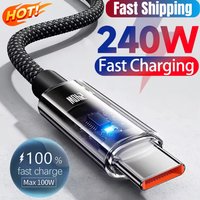 240w Nylon USB Type C Super Fast Charging Cable Led Digital Display Usb C Charger Data Cord For Samsung Xiaomi Huawei Honor