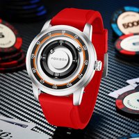 FOXBOX New Men Watch Fashion Red Silicone Waterproof Scrolling Pointer Magnetic Force Quartz Watches For Men Relogio Masculino