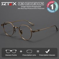 SZTZX Classic Retro Pure Titanium Prescription Glasses Anti Blue Light Round Frame Myopia Glasses Progressive Reading Eyewear