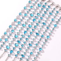 Blue Zircon Tennis Bracelet Women Stainless Steel Waterproof Adjustable Link Chain Luxury Crystal Jewelry