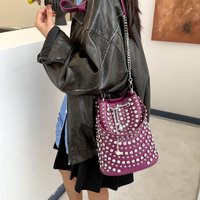 Fashion Solid Color PU Retro Crossbody Bags 2025 Rivet Decoration Shoulder Bags for Women Sweet Exquisite Commuting Bucket Bag