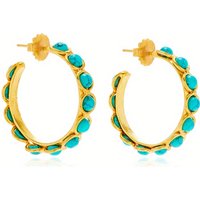 Ethnic Gold Color Inlaid Imitation Turquoise Copper Hoops Women's Earrings Classic Party Earrings Woman Vintage Jewelry