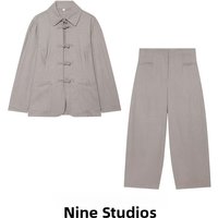 Women's Fashion Jacket with Rope Buckle Balloon Style Pants Two Piece Set Long Sleeve Flip Collar Loose Fit Four Seasons