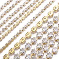 1 Yard Golden Base Square Zirconia Cup Chains Glitter Zircon Rhinestone Trims For Necklace DIY Zircon Chains Dress Decoration
