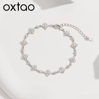 OXTAO Classic Moissanite Floral-Style Bracelet for Women 14K Gold Filled Clover Flower Four-leaf Bracelet Luxury Wedding Jewelry