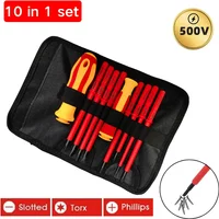 10 In 1 Interchangeable Blade 500V Insulated Screwdriver Set With Case Magnetic High Hardness Home Electricians Repair Tools