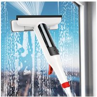 A set of specialized dual-sided spray and squeegee glass cleaning tools for exterior cleaning of upper-floor home windows.