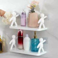 2/2pcs Plasti Figurine Bathroom Storage Shelves Cute White Doll Shelves Shelf Self-adhesive Bathroom Cosmetics Storage Racks