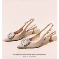 Summer Women Sandals New Women's Shoes Pointed Toe Shallow Nude Pink Diamond Shoes Low Heel Back Strappy Shoes Women dress shoes