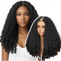 24inch Afro Kinky Straight V Part Wigs with Bouncy Curls Short Synthetic Glueless Wigs for Women No Leave Out Clip in Half Wigs