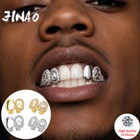 JINAO Hip Hop 2pcs Teeth set iced CZ Double Holy Cross Hollow Grillz Top shinny Cosplay Grill Punk Rapper Christmas Gift
