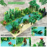 Base Plates Tropical Rainforest Green Grass Jungle Bush Flower Tree Plants Building Blocks Animal Dinsaous MOC Kids Toy Gift