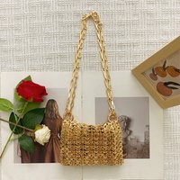 Retro Metal Sequin Chain Crossbody Bag Handwoven Bead Underarm Small Bag Mobile Phone Bag Trendy Women's Handbag