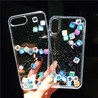 Dynamic Quicksand Cover for iPhone 16 15 13 12 11 Pro Max Liquid Phone Shell for iPhone 14 7 8 Plus X XR XS Cute Apps Icon Case