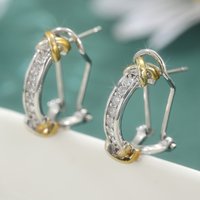 Vintage White Crystal Zircon Stone Hoop Earrings For Women Fashion Silver Plated Party Wedding Jewelry