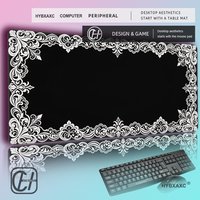 HYBXAXC Gothic Lace Desk Mat, Victorian Aesthetic White Embroidery Mouse Pad, Dark Coquette Large Desk Pad, Minimalist Occult