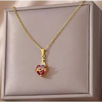 316L Stainless Steel Romantic Heart Cross Zircon Necklace For Women Elegant Cute Gold Color Clavicle Chain Jewelry Birthday Gift