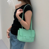 Korean Summer Macaron Color Jelly Bag Soft Waterproof PVC Shoulder Bag Sweet Girly Square Handbag Women Simple Commuter Bags