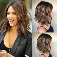 Short Brown Wavy Synthetic Wigs Natural Look Black Hair Wigs for Women Synthetic Heat Resistant Wigs for Daily Party Use