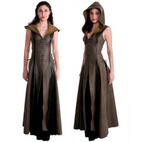 Medieval Dress Women Sexy Lace Up Leather Hooded Adult Ranger Cosplay Medieval Halloween Costumes Long Robe Maxi Cloak