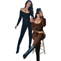 Spring Summer New Women's Long Sleeve Solid Color Skinny Jumpsuit Fashion Sports Fitness Pullover Casual Wear
