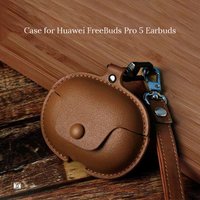 High-Quality Leather Case for Huawei FreeBuds Pro 5 Earbuds Shockproof Protective Soft Skin-friendly Touch Cover with Strap
