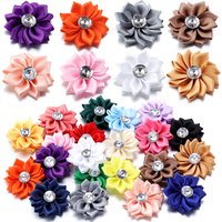 20pcs/lot 40mm Mini Inlaid Rhinestones Small Handmade DIY Satin Ribbon Flowers Head Decorate Clothing Supplies Accessories