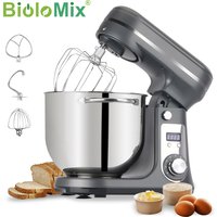 BioloMix 6-Gang-Standmixer für die Küche, 1200 W DC, leiser Motor, 6 l Edelstahlschüssel mit Sahne-Ei-Schneebesen, Peitsche, Teigkneter