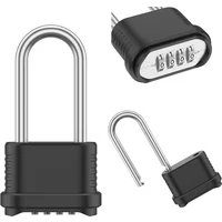 4 Digit Long Shackle Combination Padlock High Strength Zinc Alloy Resettable Password No Battery Security Lock for Gate Garage T