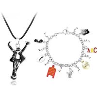 MJ King of Pop Artist Singer Michael Jackson BAD Necklace Bracelet Rock Roll Everlasting Classic MJ Pendant For Men Women Gift