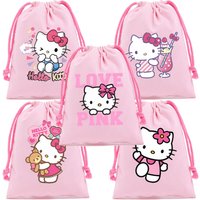 Hello Kitty Drawstring Bag Kawaii Cartoon Gift Bag Drawstring Pouch Girls Pink Party Bag Storage Bags Anime Large Capacity Bags