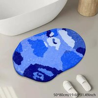 VIKAMA modern camouflage style oval bathroom carpet, anti slip and washable floor mat, bathroom entrance shower room carpet