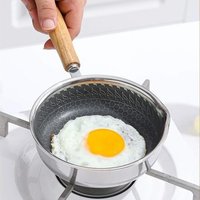 Stainless Steel Pans Wooden Handle Skillet Pot Grill Pan Cookware for Eggs Fish Vegetables Pork Chicken Home Hotel Restaurant