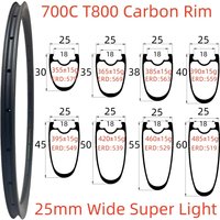 700C Carbon Rim 25mm Wide 30mm 35 38 40 45 50 55 60mm Depth Symmetry Super Light Tubeless Clincher Road Bicycle Carbon Rim