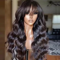 Sleek Natural Black Body Wave Human Hair Wig With Bangs For Women Long Remy Peruvian Human Hair Wigs Full Machine Made Wigs