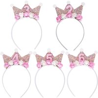 Kids' 2-6Y Birthday Party Headband Sparkle Birthday Tiara Flower Crown Hairband Exquisite Sweet Girl's Headbands Hair Accessory