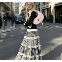 Plaid Wave Point Skirts Women Lace Patchwork Ruffles A-line Skirt for Women Harajuku All-match Falda Elegant Retro Sexy Mujer3