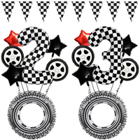 Motorcross Race Car Party Foil Checkerd Number 1-9 Balloon Set Motor Tire Wheel Balloons Boys Racing Birthday Party Decorations