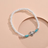 Women Rainbow Beaded Sea Turtle Anklet Elastic Adjustable Ankle Bracelet Boho Beach Summer Fashion Jewelry