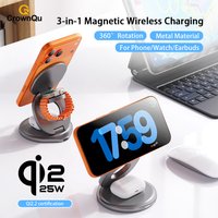 Qi2.2 3-in-1 Metal Magnetic Wireless Charger 25W Fast Charging Station 360° Rotation Foldable for iPhone 17 16 15 Watch Airpods