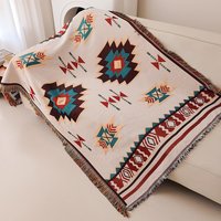 Aztec Print Blanket, Oversized Boho Crystal Velvet Throw with Fringe – Southwestern Geometric Design, Cozy Gift for Home, Travel