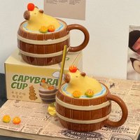 Capybara Mug with Lid Ceramic Coffee Cup Creative Cartoon Multi-Purpose Mugs for Kids Birthday Gift Cute Christmas Gift Cups