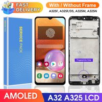 Écran tactile LCD AMOLED avec cadre de remplacement, avec empreinte digitale, pour Samsung Galaxy A32 A325 A325F A325M