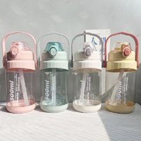 with Straw Straw Sports Water Bottle Large Capacity 1.5L/2L Sports Fitness Water Cups Leak-proof Time Marker
