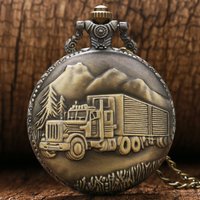 Vintage Bronze Classic Car Design Quartz Pocket Watch Men's Souvenir Gift Collection