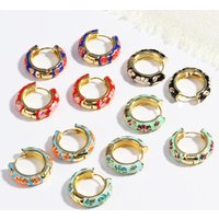 Colorful Enamel Flower Daisy Chunky Round Circle Hoop Earrings Female Gold Color Copper Ear Buckle Huggies Jewelry for Women