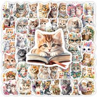 Watercolor Aesthetic Cute Cat Kitty Stickers DIY Gift Toy Waterproof Decal for Laptop Phone Scrapbook Luggage Bottles Decorative